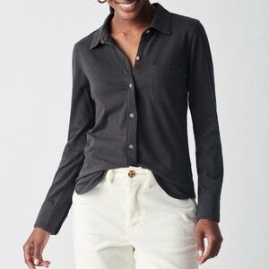 Faherty Knit Seasons Organic Cotton Shirt Gray Button Up Long Sleeve Slim-Small
